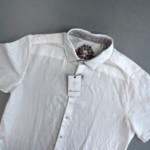 Robert Graham Mens White Short Sleeve‎ Button Down Shirt Classic Fit